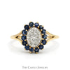 Oval Shaped Round Diamond Cluster Ring with Sapphire Halo in 10k Yellow Gold - Thumbnail 1