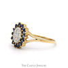 Oval Shaped Round Diamond Cluster Ring with Sapphire Halo in 10k Yellow Gold - Thumbnail 3