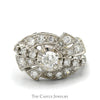 Antique Style Old European Cut Diamond Ring with Round Diamond Cluster Accents in 14k White Gold - Thumbnail 1