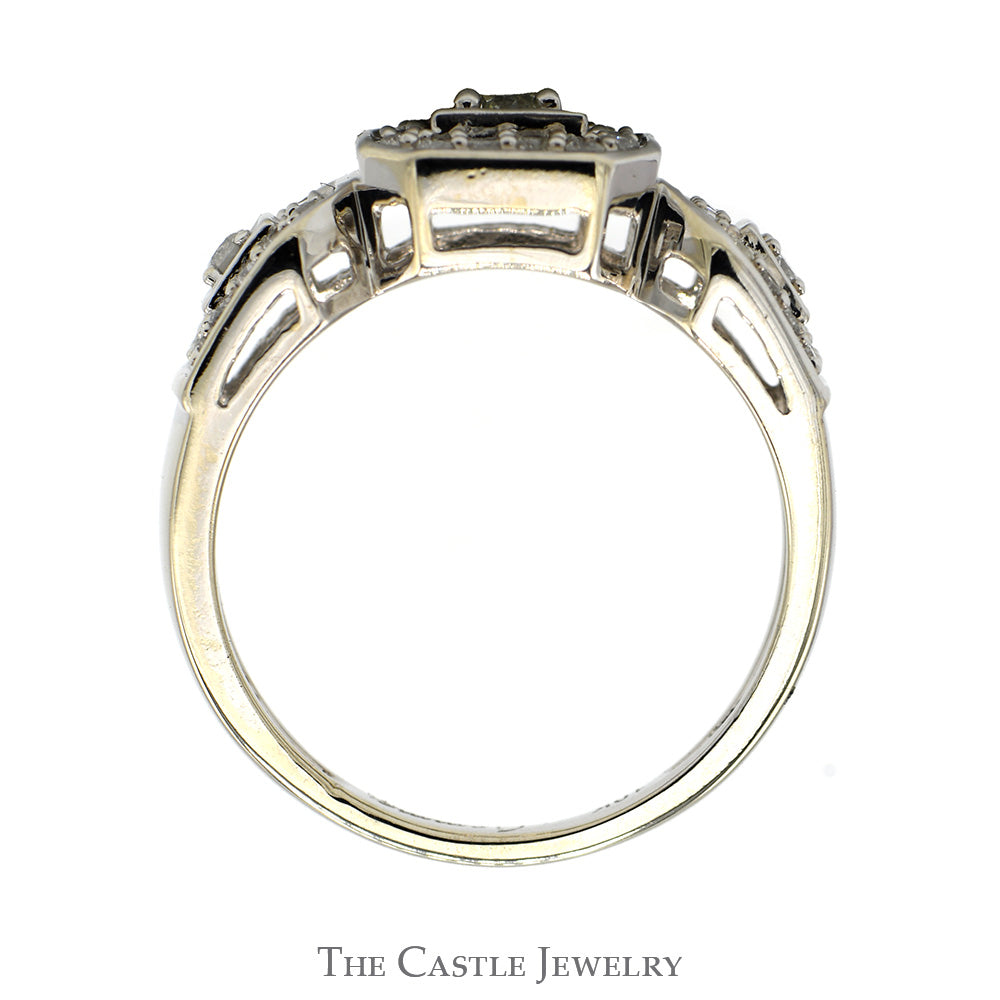 1/2cttw Diamond Band with Square Shaped Triple Diamond Halos in 10k White Gold