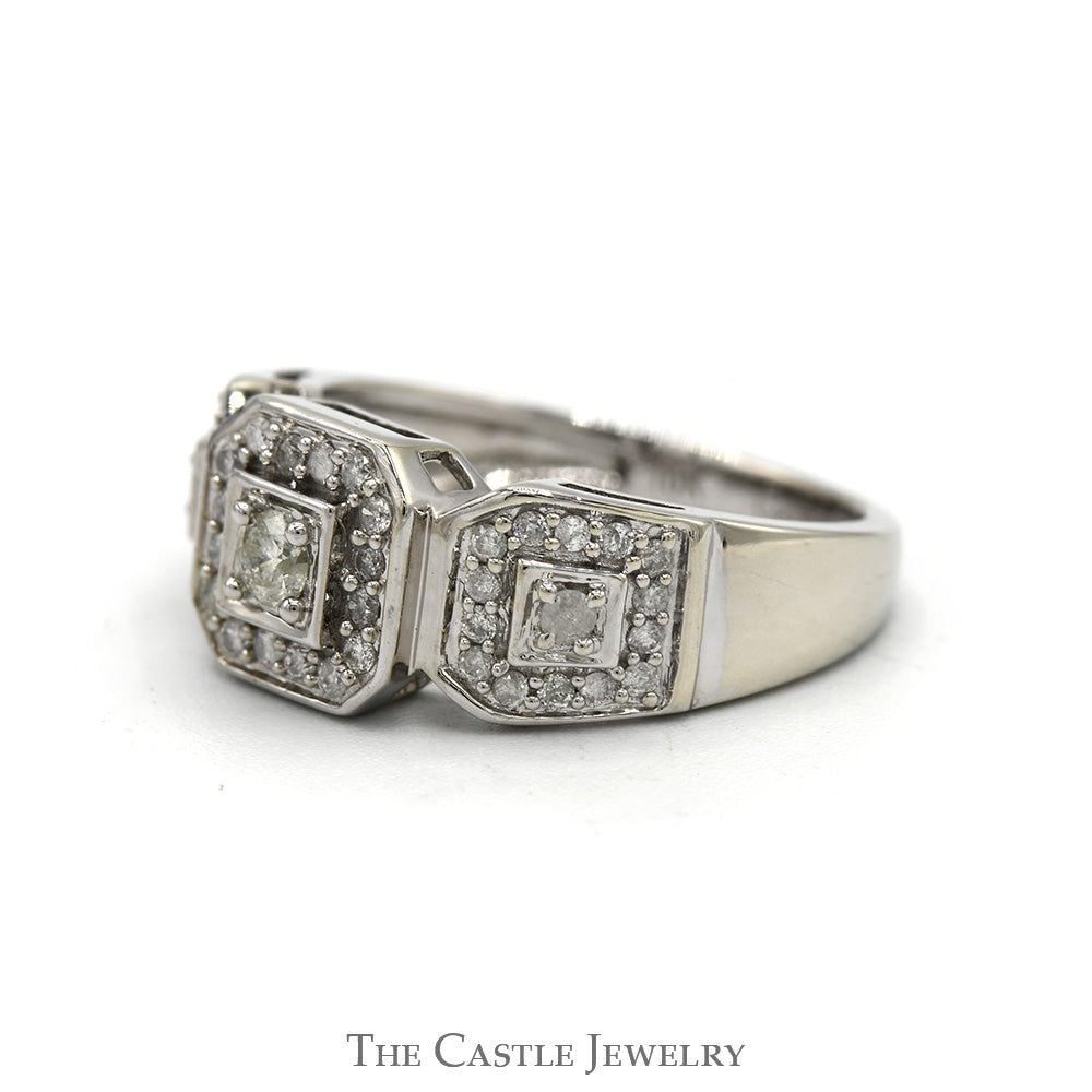 1/2cttw Diamond Band with Square Shaped Triple Diamond Halos in 10k White Gold
