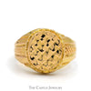 Oval Signet Ring with Diamond Cut Pattern and Detailed Sides in 21k Yellow Gold - Thumbnail 1
