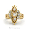 Antique Style Diamond Cluster Ring with Ornate Detail in 14k Yellow Gold - Thumbnail 1