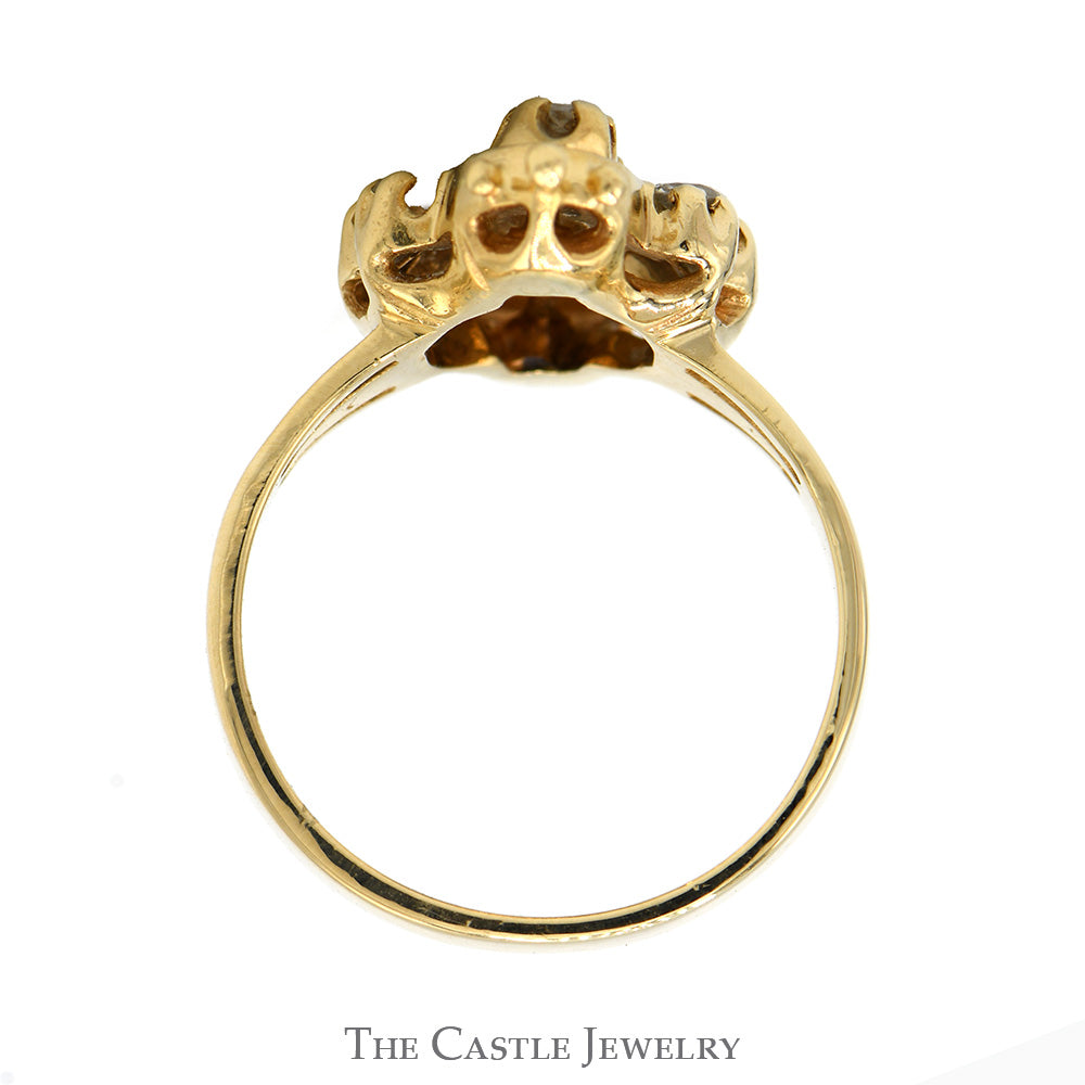Antique Style Diamond Cluster Ring with Ornate Detail in 14k Yellow Gold