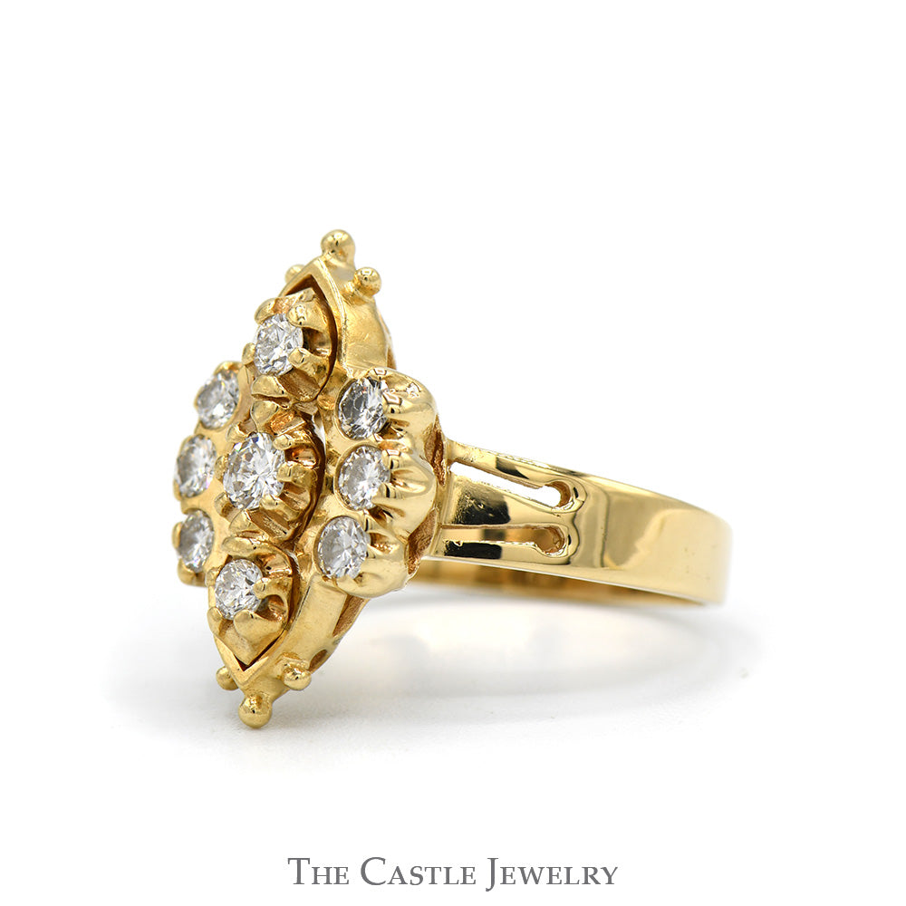 Antique Style Diamond Cluster Ring with Ornate Detail in 14k Yellow Gold