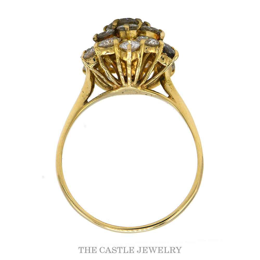 Hexagonal 3cttw Round Diamond Cluster Ring in 10k Yellow Gold