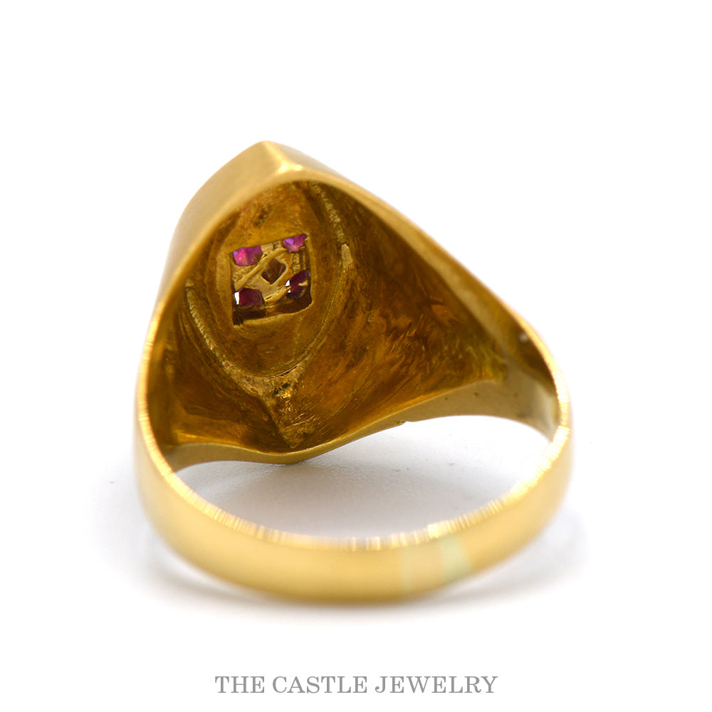 Ruby Cluster Ring in Concaved 18k Yellow Gold Mounting with Brushed Textured Sides