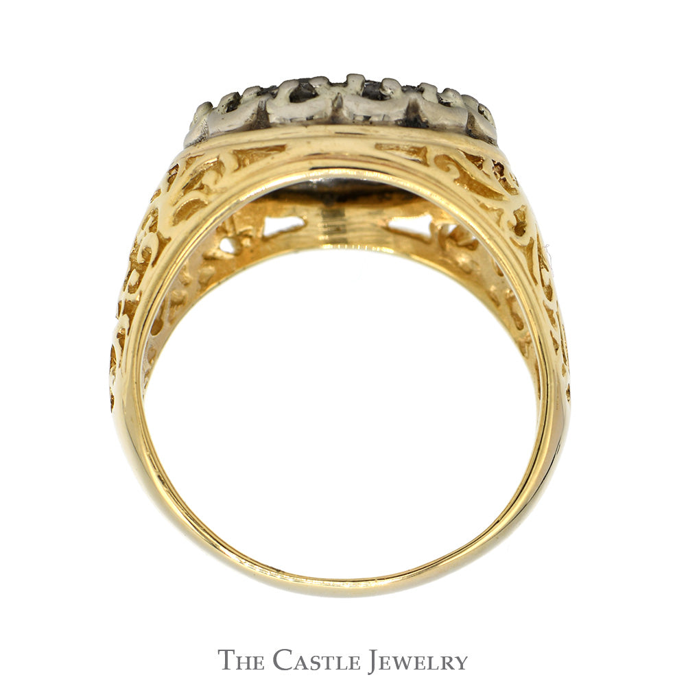 2cttw Diamond Kentucky Cluster Ring with Open Filigree Sides in 10k Yellow Gold