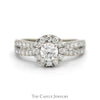 1.5cttw Round Diamond Solitaire Engagement Ring with Diamond Halo and Accented Sides in 14k White Gold - Thumbnail 1