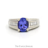 1.97ct Oval Tanzanite Solitaire Ring with Baguette Cut Diamond Accented Sides in 14k White Gold - Thumbnail 1