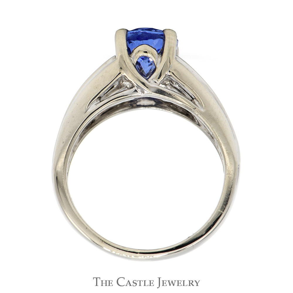 1.97ct Oval Tanzanite Solitaire Ring with Baguette Cut Diamond Accented Sides in 14k White Gold