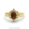 Oval Cabochon Opal Ring with Diamond Accents in 10k Yellow Gold - Thumbnail 1