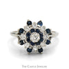 Sapphire & 1/2cttw Diamond Snowflake Cluster Ring in 14k White Gold - Thumbnail 1