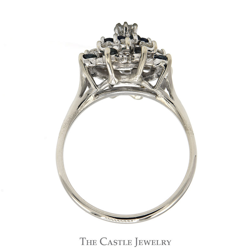 Sapphire & 1/2cttw Diamond Snowflake Cluster Ring in 14k White Gold