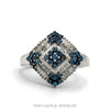 10k white gold square shaped blue and white diamond cluster ring — top view - Thumbnail 1