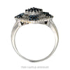 Front-facing view of the square set blue and white diamond cluster ring in 10k white gold - Thumbnail 3