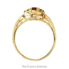 Round Ruby Ring with Illusion Set Diamond Accents in 14k Yellow Gold Open Swirled Bypass Mounting - Thumbnail 2