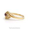 Round Ruby Ring with Illusion Set Diamond Accents in 14k Yellow Gold Open Swirled Bypass Mounting - Thumbnail 3