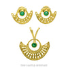 Round Emerald Earring and Pendant Set with Open Fan Design in 18k Yellow Gold - Thumbnail 1