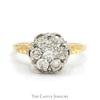 1cttw Round Shaped 7 Diamond Cluster Ring with Detailed Leaf Designed Sides in 14k Yellow Gold - Thumbnail 1