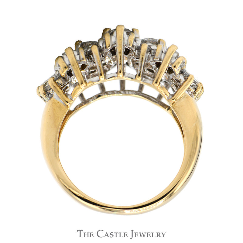 2.75cttw Round & Baguette Cut Diamond Cluster Ring in 14k Yellow Gold