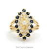 Marquise Shaped Diamond & Sapphire Cluster Ring with Split Sides in 14k Yellow Gold - Thumbnail 1