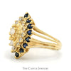 Marquise Shaped Diamond & Sapphire Cluster Ring with Split Sides in 14k Yellow Gold - Thumbnail 3