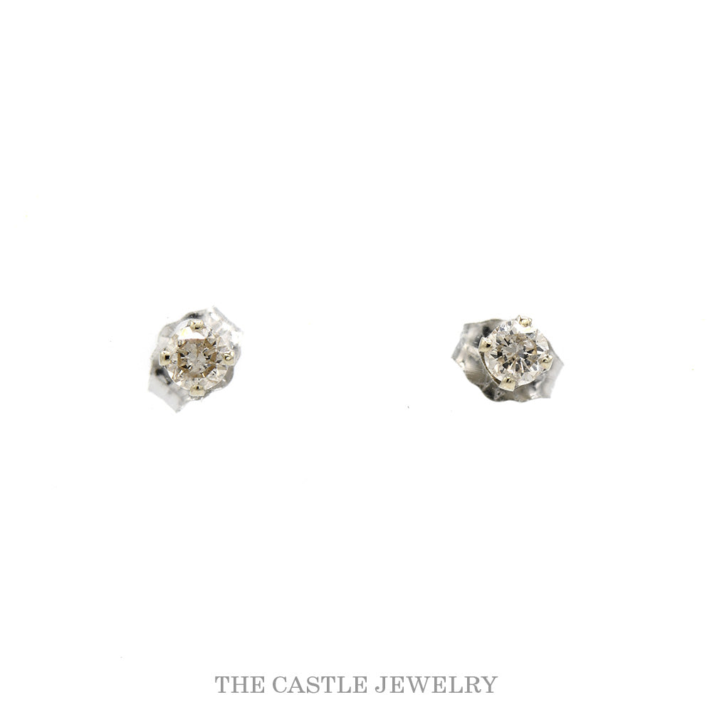 1/4cttw Round Diamond Stud Earrings in 14k White Gold with Butterfly Pushbacks