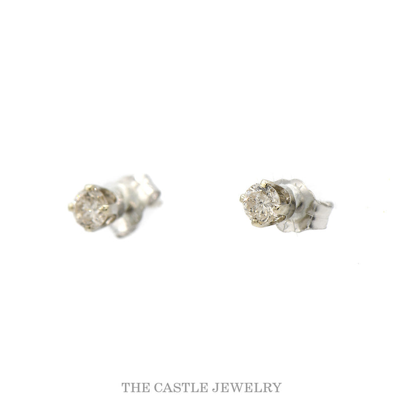 1/4cttw Round Diamond Stud Earrings in 14k White Gold with Butterfly Pushbacks