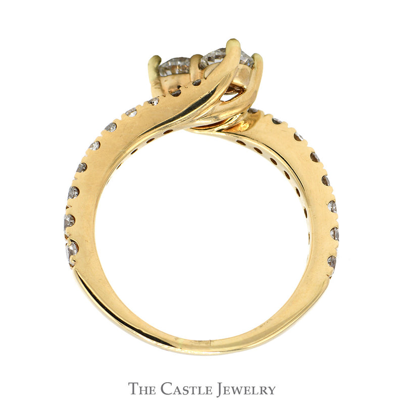 Double Diamond Bypass Engagement Ring with Diamond Accented Sides in 14k Yellow Gold