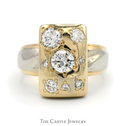 1.25cttw Rectangular Diamond Cluster Ring in 14k Two Tone Yellow & White Gold