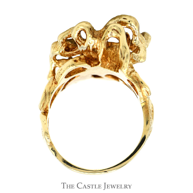 Pear Cut Opal Ring with Diamond Accent in 14k Yellow Gold Coral Designed Free Form Setting