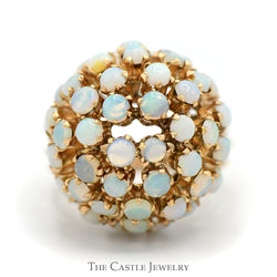 Dome Shaped Opal Cluster Ring with Open Split Rope Designed Sides in 10k Yellow Gold