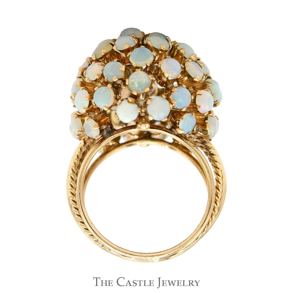 Dome Shaped Opal Cluster Ring with Open Split Rope Designed Sides in 10k Yellow Gold