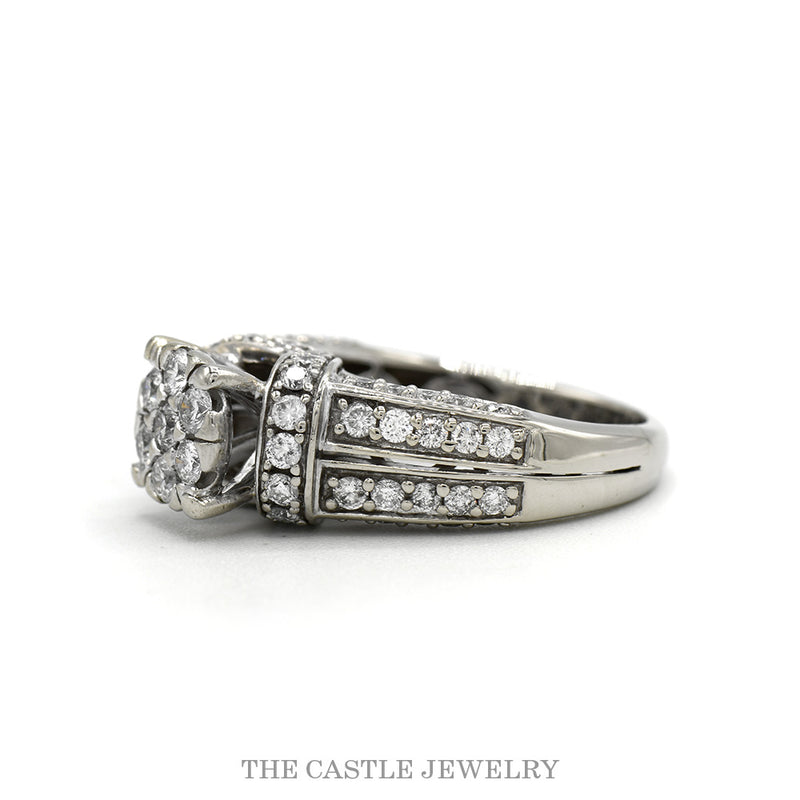 Side profile of the 14k white gold diamond cluster ring