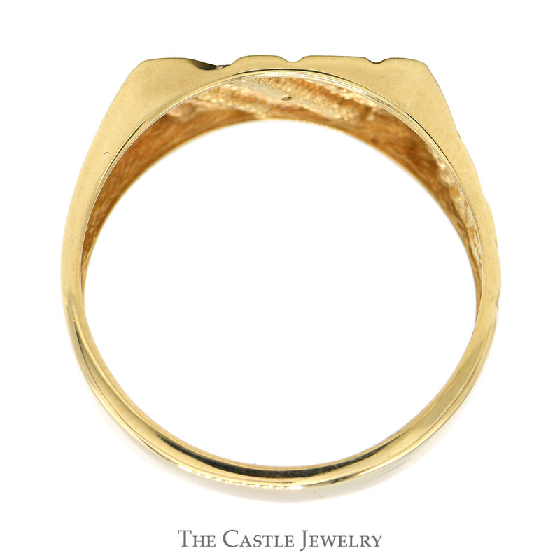 Diagonally Set Diamond Accented Nugget Textured Ring with Ridged Design  in 10k Yellow Gold