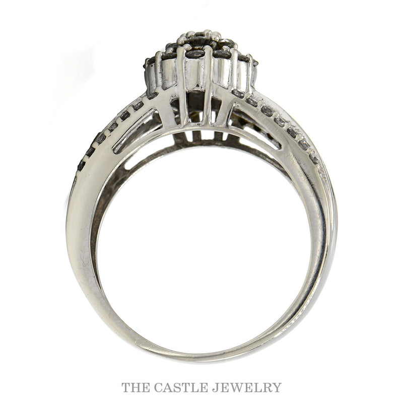 1cttw Round Diamond Cluster Ring with Diamond Accented Split Sides in 10k White Gold