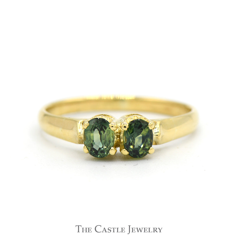 Double Oval Cut Green Spinel Ring in 18k Yellow Gold
