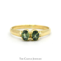 Double Oval Cut Green Spinel Ring in 18k Yellow Gold