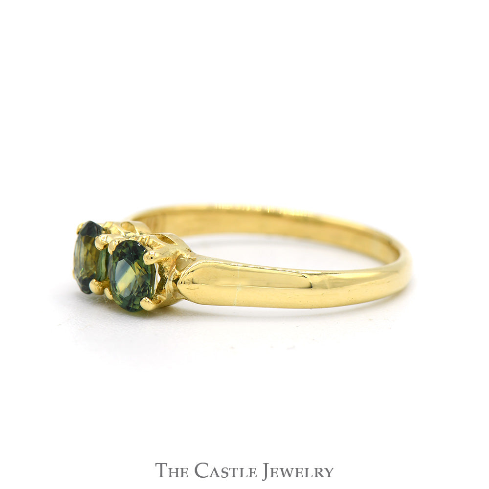 Double Oval Cut Green Spinel Ring in 18k Yellow Gold