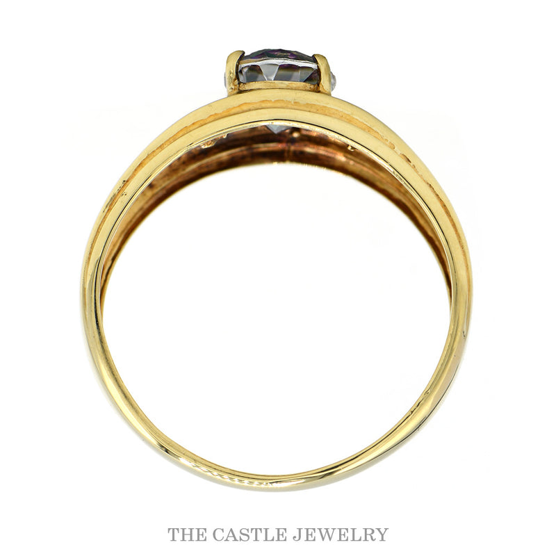 Oval Mystic Topaz Ring with Illusion Set Diamond Accented Sides in 10k Yellow Gold