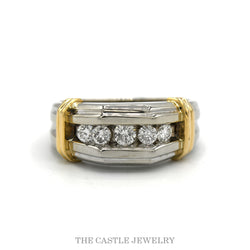 Two Toned 1/2cttw 5 Nick Set Diamond Band with Yellow Gold Bar Accents in 14k White Gold