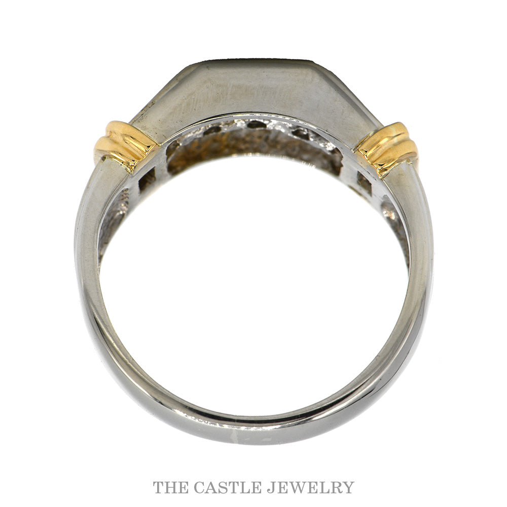 Two Toned 1/2cttw 5 Nick Set Diamond Band with Yellow Gold Bar Accents in 14k White Gold