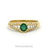Oval Cut Emerald Ring with Baguette & Round Diamond Accented Sides in 18k Yellow Gold - Thumbnail 1