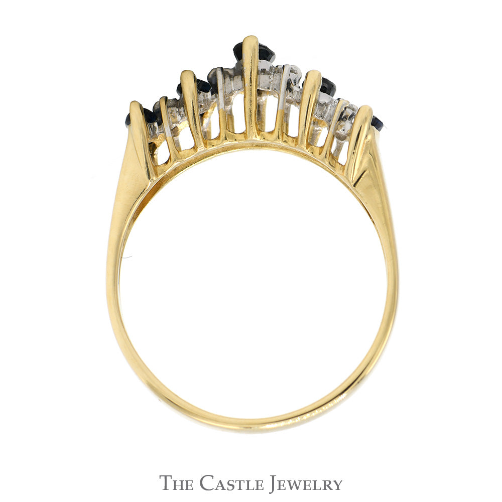 5 Marquise Cut Sapphire Band with Diamond Accents in 14k Yellow Gold