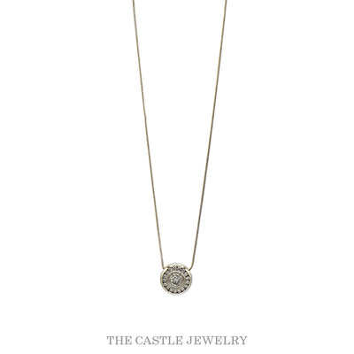 1/2cttw Round Shaped Bezel Set Diamond Cluster Pendant on 20 Inch Snake Chain in 14k White Gold