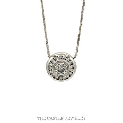 1/2cttw Round Shaped Bezel Set Diamond Cluster Pendant on 20 Inch Snake Chain in 14k White Gold