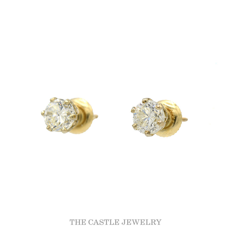 1.5cttw Round Diamond Stud Earrings in 14k Yellow Gold with Screwback Posts