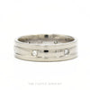 14k white gold 6mm men's wedding band with three flush-set round brilliant diamonds — top view - Thumbnail 1