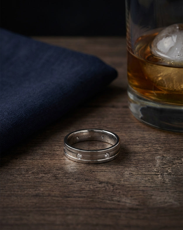 0.18ctw Flush-Set Diamond 6mm Men's Wedding Band in 14k White Gold